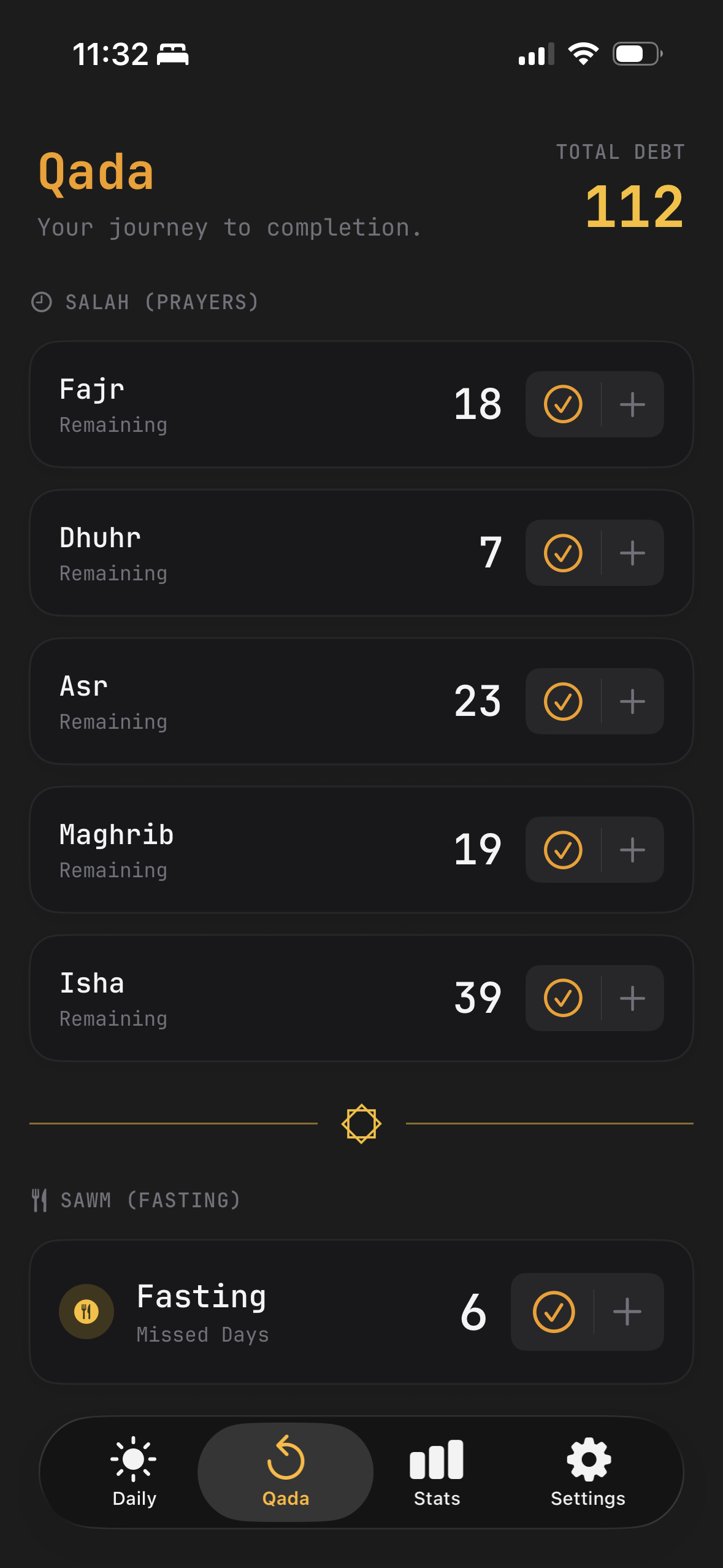 My Sujoods qada recovery screen