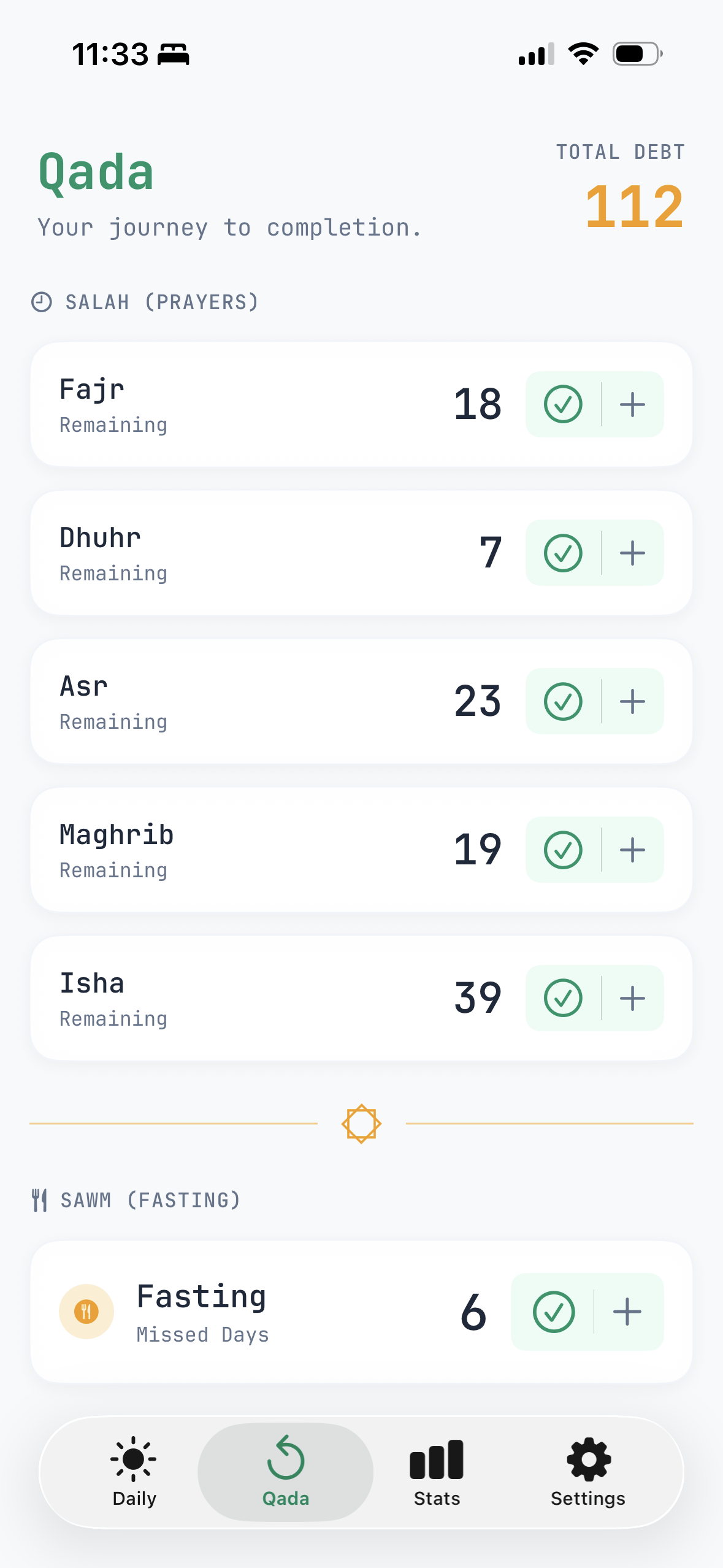 My Sujoods qada recovery screen